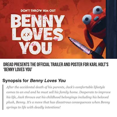 Dread Presents the Official Trailer and Poster for Karl Holt’s ‘Benny Loves You’